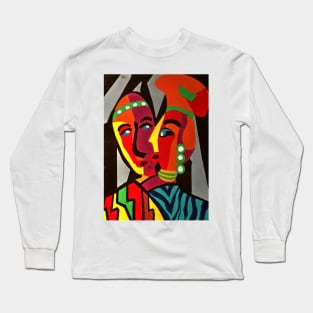 African Traditional Tribal Women Abstract Art Canvas Painting 4 Long Sleeve T-Shirt